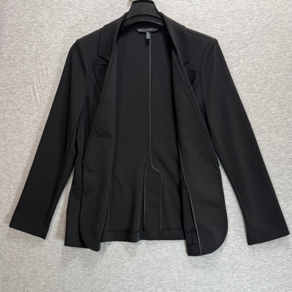 White House Black Market Blazer Womens 12 Black Single Button Stretch Office